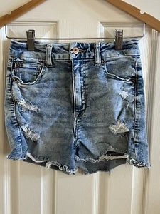 Pantaloncini midi American Eagle Next Level jeans denim elasticizzato effetto invecchiato taglia 4 - Foto 1 di 10