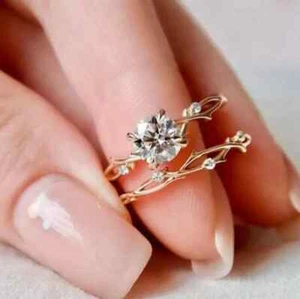 2Ct Round Cut Lab Created Diamond Wedding Bridal 14k Rose Gold Finish Ring Set - Picture 1 of 12