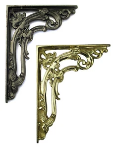 Pair 6"/15cm Scroll Leaf Wall Shelf Brackets  Antique Style [Brass or Cast Iron] - Picture 1 of 11