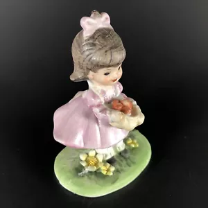 Vintage Lefton Mädchen Korb Äpfel Figur Porzellan rosa 4 Zoll hoch - Bild 1 von 10