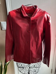 Women’s Trio Leather Wear Red Leather Jacket Size Small EUC - Picture 1 of 6