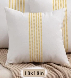 Dekokissenbezug 18x18 Landhaus Kissenhülle Elfenbein mit gelben Streifen... - Bild 1 von 5
