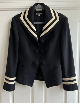 Chaqueta de lana vintage Rodney Vaughn Telford a rayas negra cuello marinero rara talla 8 Foto 1 de 4