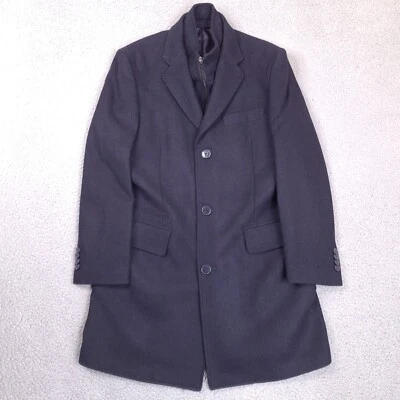 Abrigo Calvin Klein Para Hombre 38R Azul Marino Abrigo Guisante Mezcla Lana Sencillo Carrera Foto 1 de 4