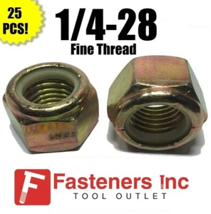 (Qty 25) 1/4-28 Fine Grade 8 Nylon Insert Lock Nuts Nylock Yellow Zinc Plated  - Picture 1 of 2