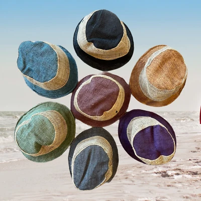 Sombrero Cubo Cáñamo, Hecho a Mano en Nepal Sombrero para el Sol, Sombrero Hippie Boho, Sombrero de Playa Unisex Foto 1 de 4