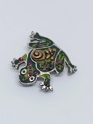 Broche prendedor Chico's abstracto rana verde tono plata  Foto 1 de 4
