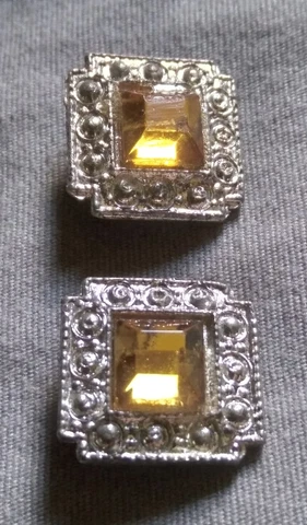 Pair of Antique Art Deco Rhinestone Metal Buttons Cover