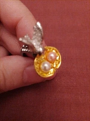 Hermoso Nido de Huevos Enchapado en Oro Color Plateado Cristal Talla Reino Unido Q Foto 1 de 4