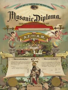 14303.Decor Poster print.Home Room wall art design.Masonic Diploma certificate