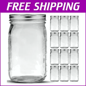 Versatile 12 Pack of Wide Mouth Glass Mason Jars for Pickling & Fermenting - Picture 1 of 8