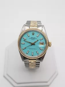 $15,000 ROLEX BLUE 14k Yellow Gold SS Mens 34mm DATE Tiffany & Co Mens Watch WTY - Picture 1 of 6