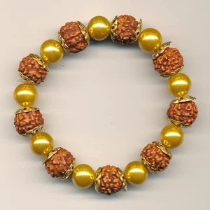 Raktu Samen Armband Braun Gold Elastisch Damen Perlen Buddhismus Buddha - Picture 1 of 1