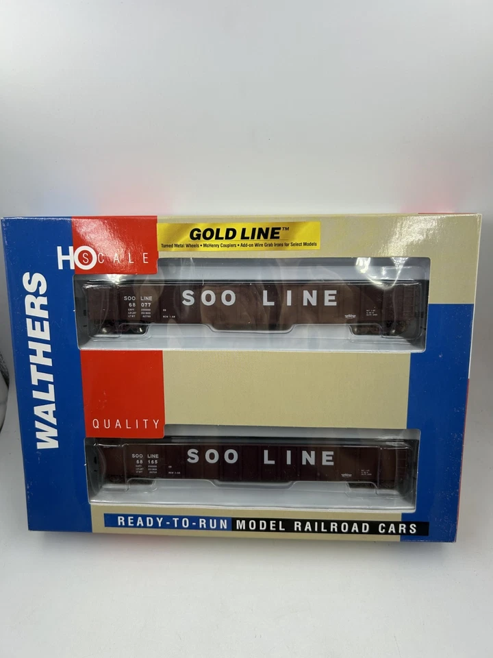 HO WALTHERS 932-240251 53' THRALL GONDOLA (2-PACK)  SOO LINE RTR GOLD - Image 1 of 3