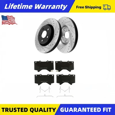 Front Drilled Slotted Brake Rotors Ceramic Pads for Toyota Tundra Sequoia Foto 1 de 4