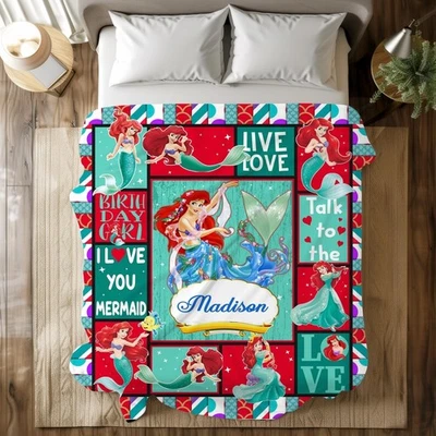 Personalized The Little Mermaid Ariel Princess Live Love Birthday Girl Blanket - Image 1 of 4