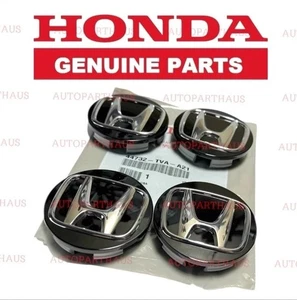 22 - 26 HONDA CIVIC WHEEL CENTER CAP BLACK/CHROME SET OF 4 OEM NEW - Picture 1 of 9