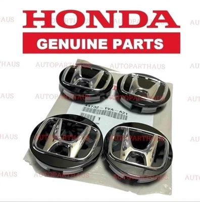 22 - 26 HONDA CIVIC SPORT WHEEL CENTER CAP BLACK/CHROME SET OF 4 OEM NEW - Image 1 of 4
