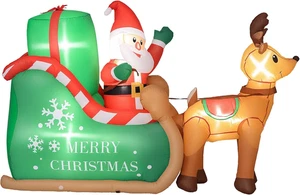 Aufblasbar Weihnachtsdeko 2.1m Weihnachtsmann mit Schlitten & Rentier - Bild 1 von 9
