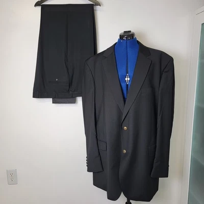 Jos A Bank Mens Black 100% Wool 2 Button Notch Collar 2pc Pant Suit 48XL - Image 1 of 4