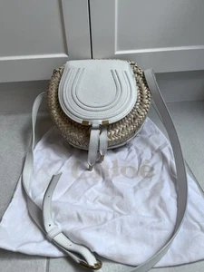 Chloe Marcie Raffia Leather Crossbody Bag White Round Shape Excellent - Picture 1 of 8