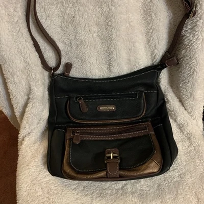 MultiSac Flare Crossbody, Black Faux Leather Brown & Copper TrimLots of Pockets - Image 1 of 4