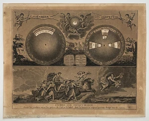 EWIGER KALENDER SYSTEM Aurora rosa Haare GRAVUR Gautier GUIDO RENI 19. Jh. - Bild 1 von 2