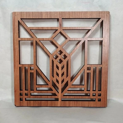 Remache de madera Frank Lloyd Wright Hot Pad Lake Geneva ventana de tulipán Chevron Prairie Foto 1 de 4