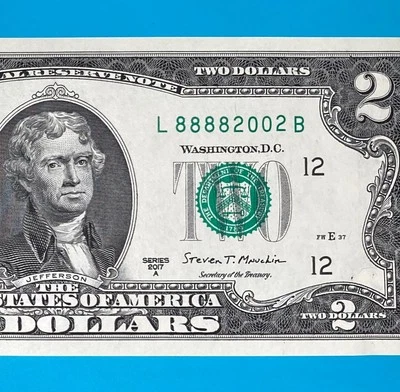 LUCKY Year 2002 (L 88882002 B) $2 Two Dollar Bill 2017A Series *UNC* - Image 1 of 4