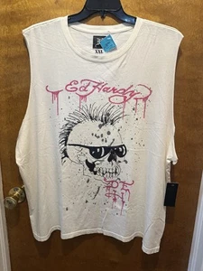 Ed Hardy men’s cut off tank white tank with glitter skull new size XXL - Picture 1 of 6