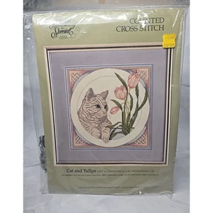 Vintage Candamar Something Special Counted Cross Stitch Kit Cat and Tulips - Picture 1 of 4