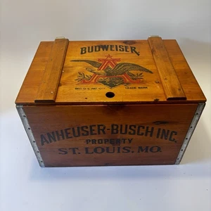 Vintage Anheuser-Busch Budweiser Beer Wooden Lidded Crate Box St. Louis - Picture 1 of 12