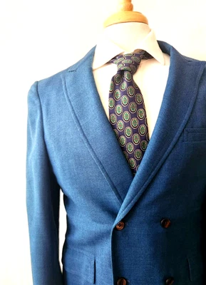 Vintage 1950s Retro Double Breasted Sport Coat Men's 40S Short Cobalt Blue USA - Image 1 of 4