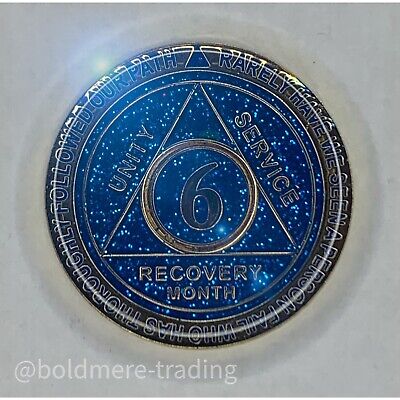 6 Month Alcoholics Anonymous Medallion Blue Gold Plated AA Sobriety Chip Coin • 7.70€