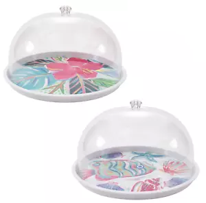 Acrylic Dome Cover Melamine Food Serve Plate Cake Tray Set in Floral or Sea Life - Picture 1 of 24