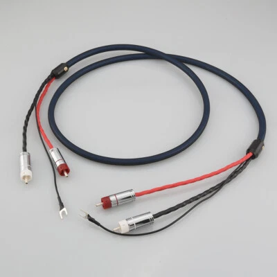 5N Silver Plated Hifi Audio Phono Tonearm Cable 2 RCA to 2 RCA Spade Ground Wire - Image 1 of 4