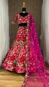 Diseñador Tafetán Pesado Seda Lehenga Choli Con Red Dupatta para Boda - Imagen 1 de 16