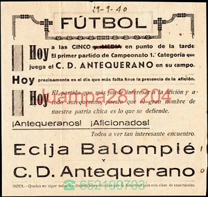 CARTEL DE FUTBOL 1940 ECIJA BALOMPIE - CD ANTEQUERANO 210x202mm - Imagen 1 de 2
