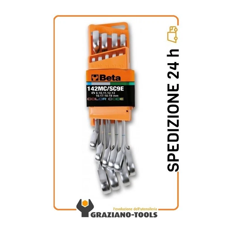 Serie Di 9 Chiavi Combinate A Cricchetto Reversibile Colorate Con Supporto Compa - Immagine 1 di 1