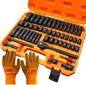 Juego dados impacto 3/8", 50 piezas SAE y métricas, con guantes - Foto 1 di 12