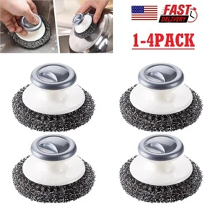 4Pcs Stainless Steel Scrubber With Handle Wool Scrubbing Dish Cleaning Brush USA - Picture 1 of 14