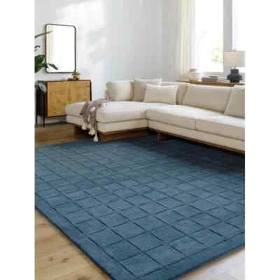 Alfombra de lana acolchada a mano 5x7 - Hecha a mano moderna geométrica para sala de estar y dormitorio Foto 1 de 4