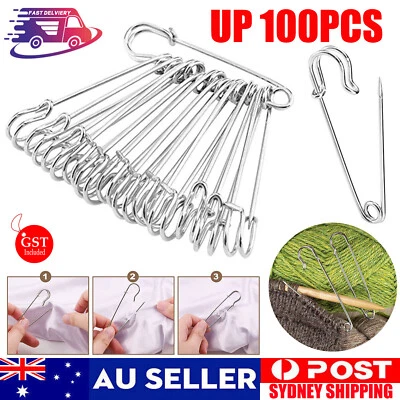 Up 100X Large Safety Pins 3.5Inch 87mm Silver Tone Metal Craft Sewing Quilt Need - image 1 of 4