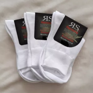3 P. Herren Bambus Kurzschaft Socken Softrand ohne Gummi Weiß 39-46 - Bild 1 von 4