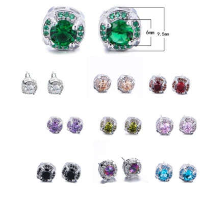 Pendientes de gancho de plata granate topacio verde ónix negro redondo de 6 mm chispeantes Foto 1 de 4