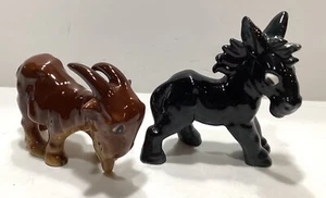 Vintage Grey/ Black Donkey & Brown/Tan Goat Figurines Japan - Picture 1 of 12