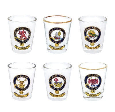 SIx Pack Of Colourful Scottish Clan Crest Shot Tot Dram Glass  - Image 1 of 4