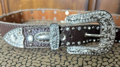 Cinturón W B ATLAS BLING Marrón M Turquesa Cruces Y Mucho Cuero Genuino Foto 1 de 4
