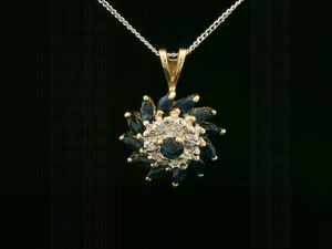 9ct Yellow Gold, Sapphire & Diamond Swirl Pendant - Picture 1 of 11