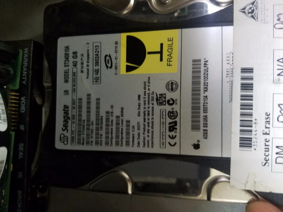 Seagate 40GB ST340810A 977002-041 1000155904 U1B-03 ASWA3 FW 3.34 02277 HDD - Image 1 of 1